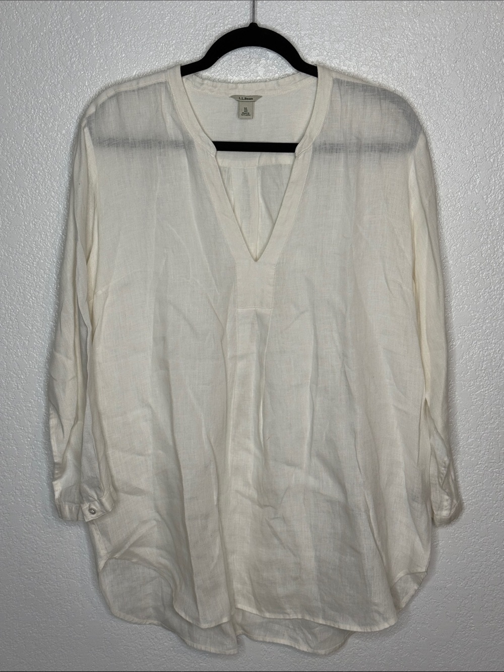 L.L. Bean White Linen Tunic Pop Over Top Size XL Classic